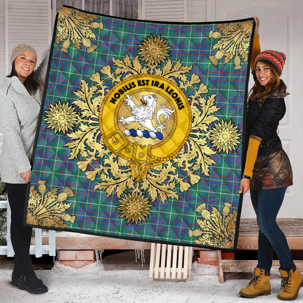 Inglis Ancient Tartan Crest Premium Quilt - Gold Thistle Style