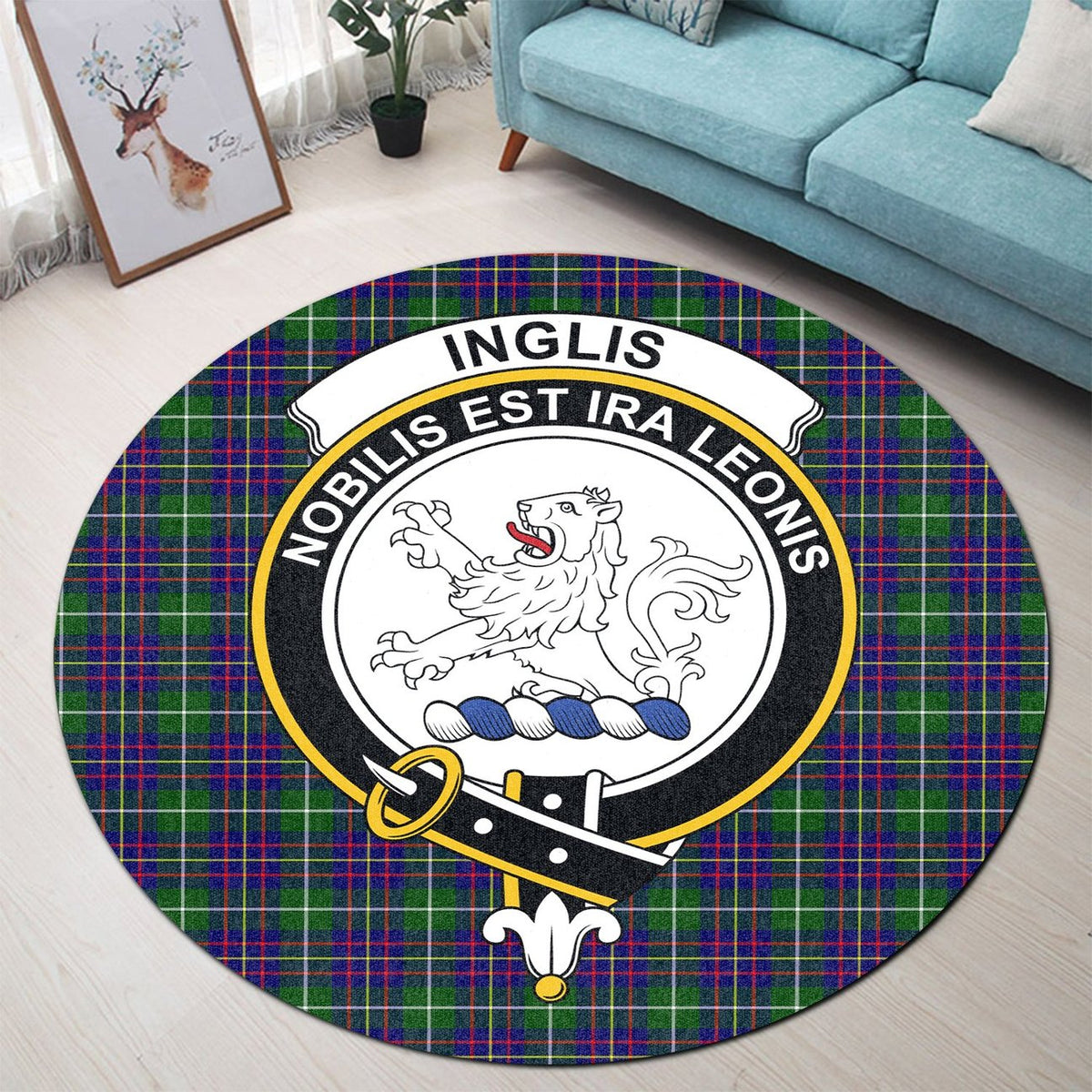 Inglis Modern Tartan Crest Round Rug