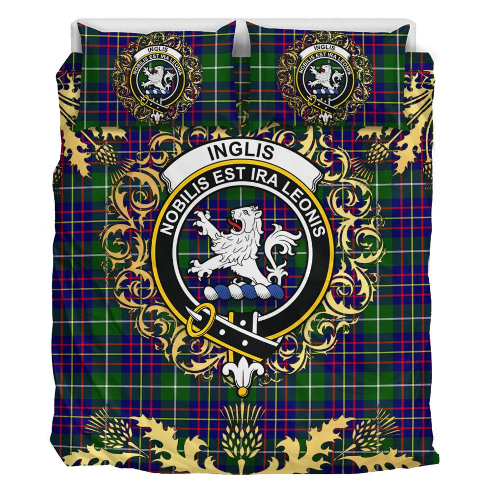 Inglis Modern Tartan Crest Bedding Set - Golden Thistle Style
