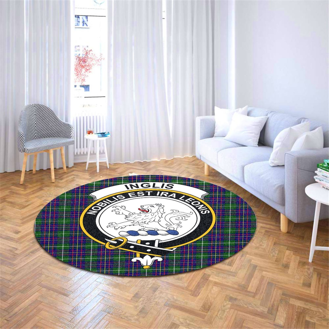 Inglis Modern Tartan Crest Round Rug