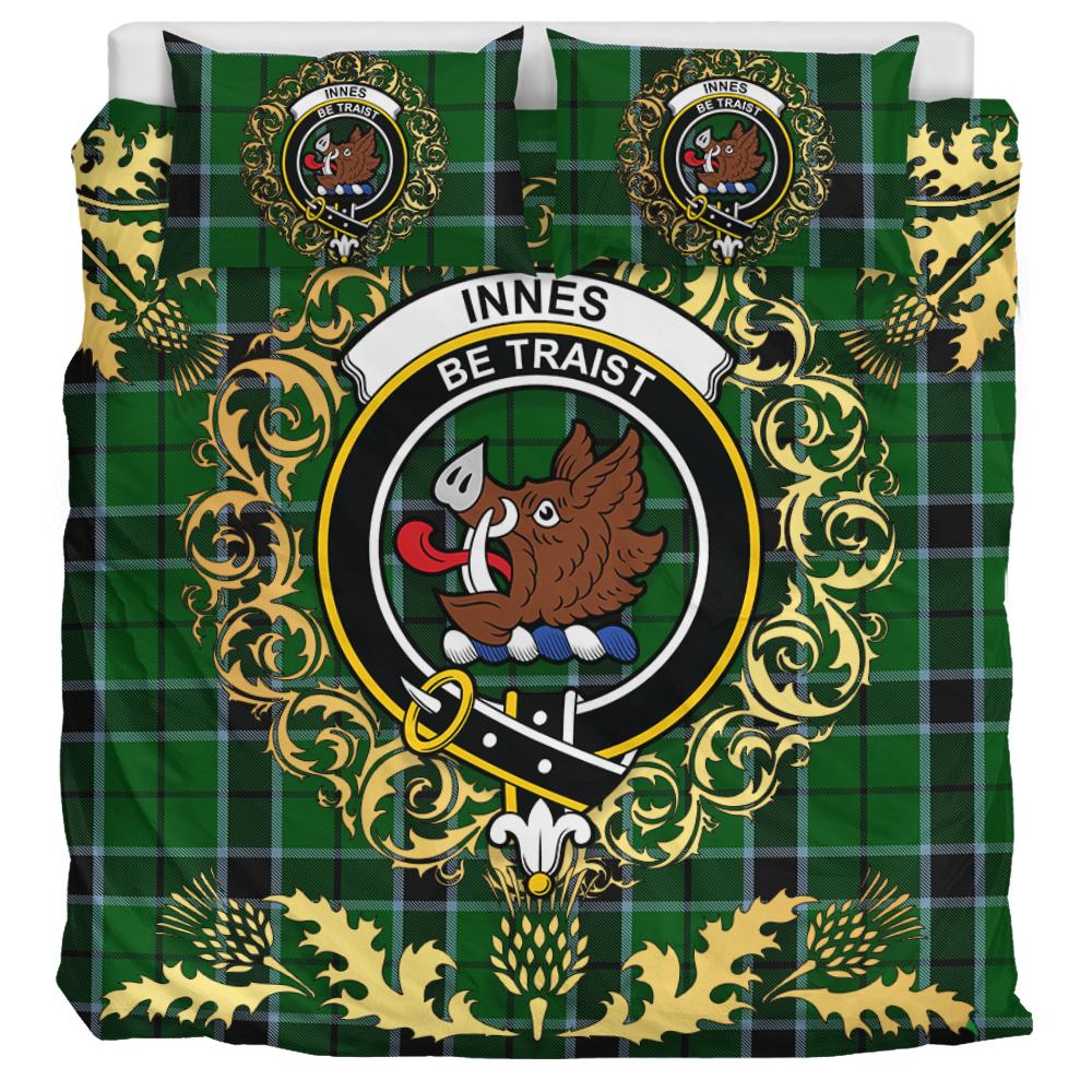 Innes Hunting Tartan Crest Bedding Set - Golden Thistle Style