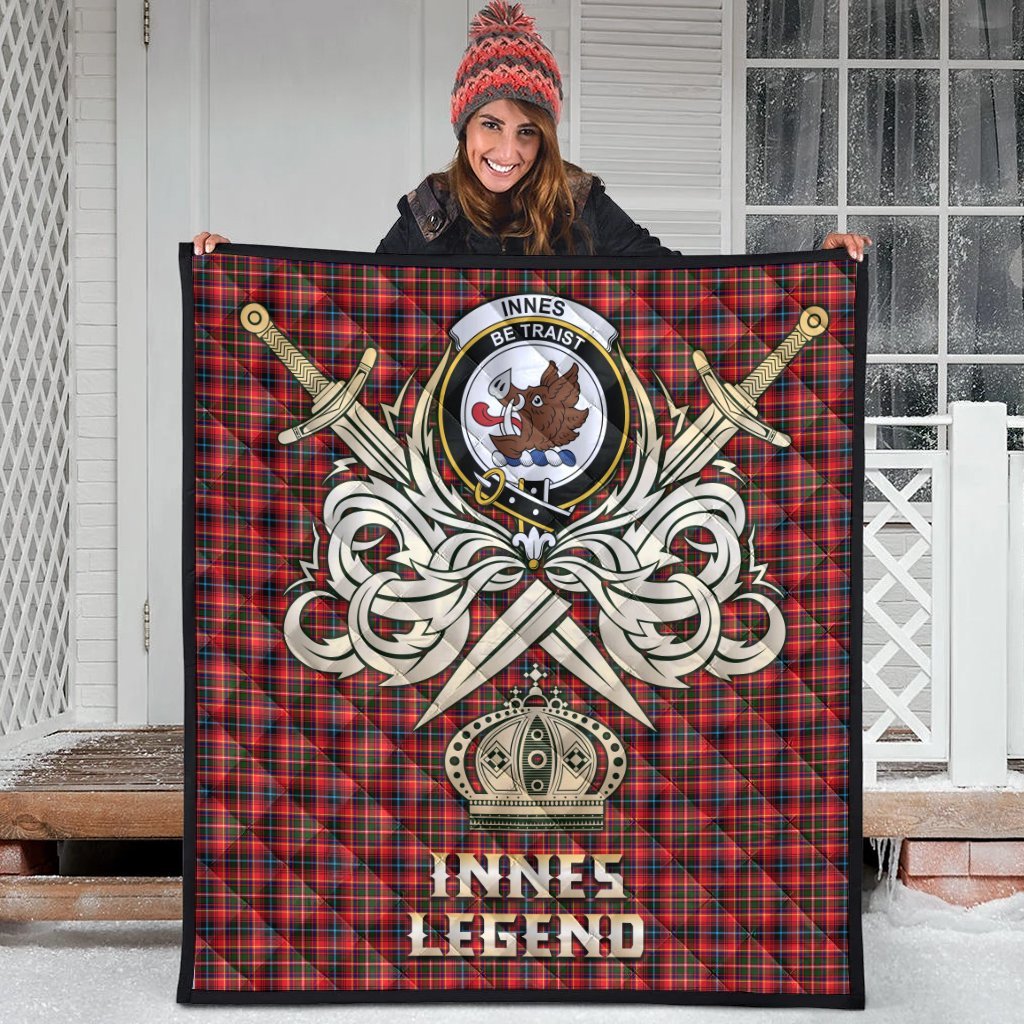 Innes Modern Tartan Crest Legend Gold Royal Premium Quilt
