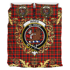 Innes Modern Tartan Crest Bedding Set - Golden Thistle Style