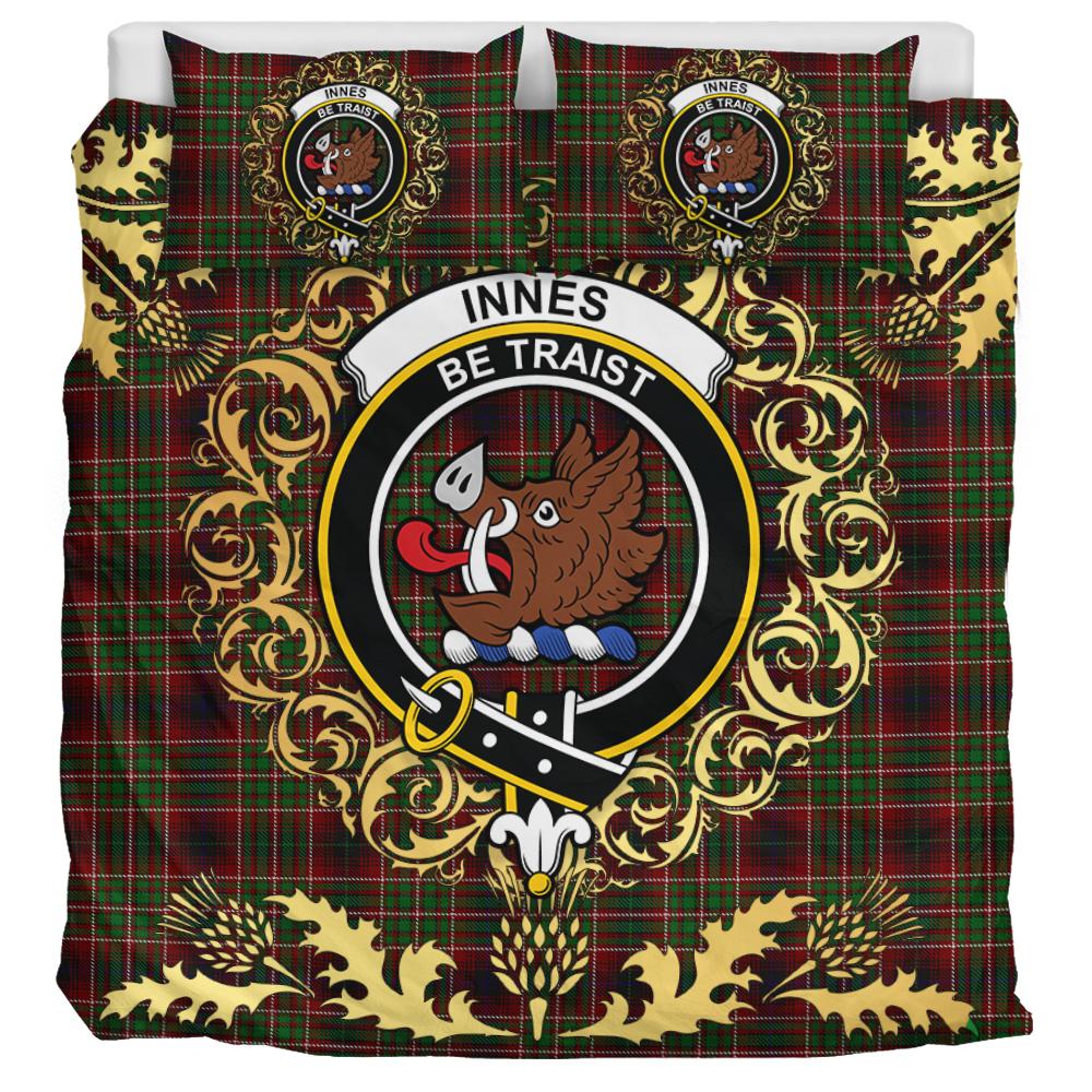 Innes of Cowie Tartan Crest Bedding Set - Golden Thistle Style
