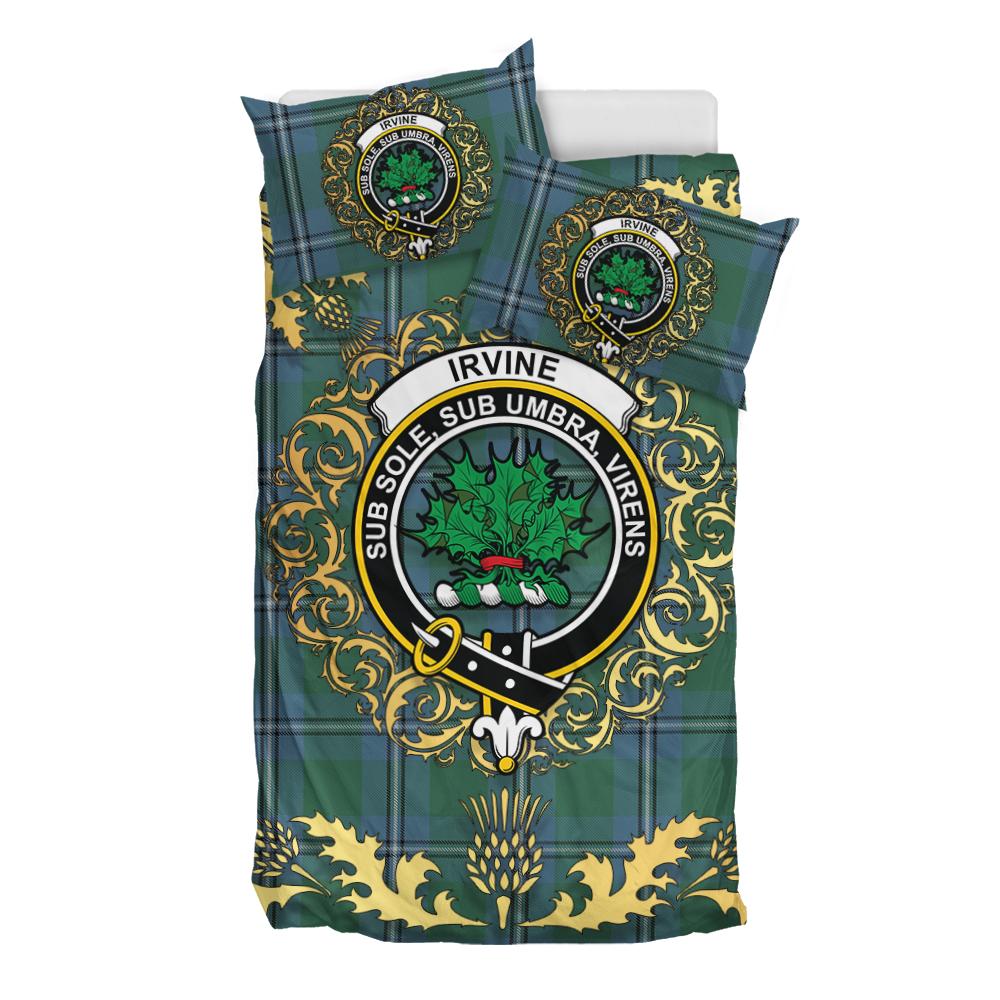 Irvine of Drum Tartan Crest Bedding Set - Golden Thistle Style