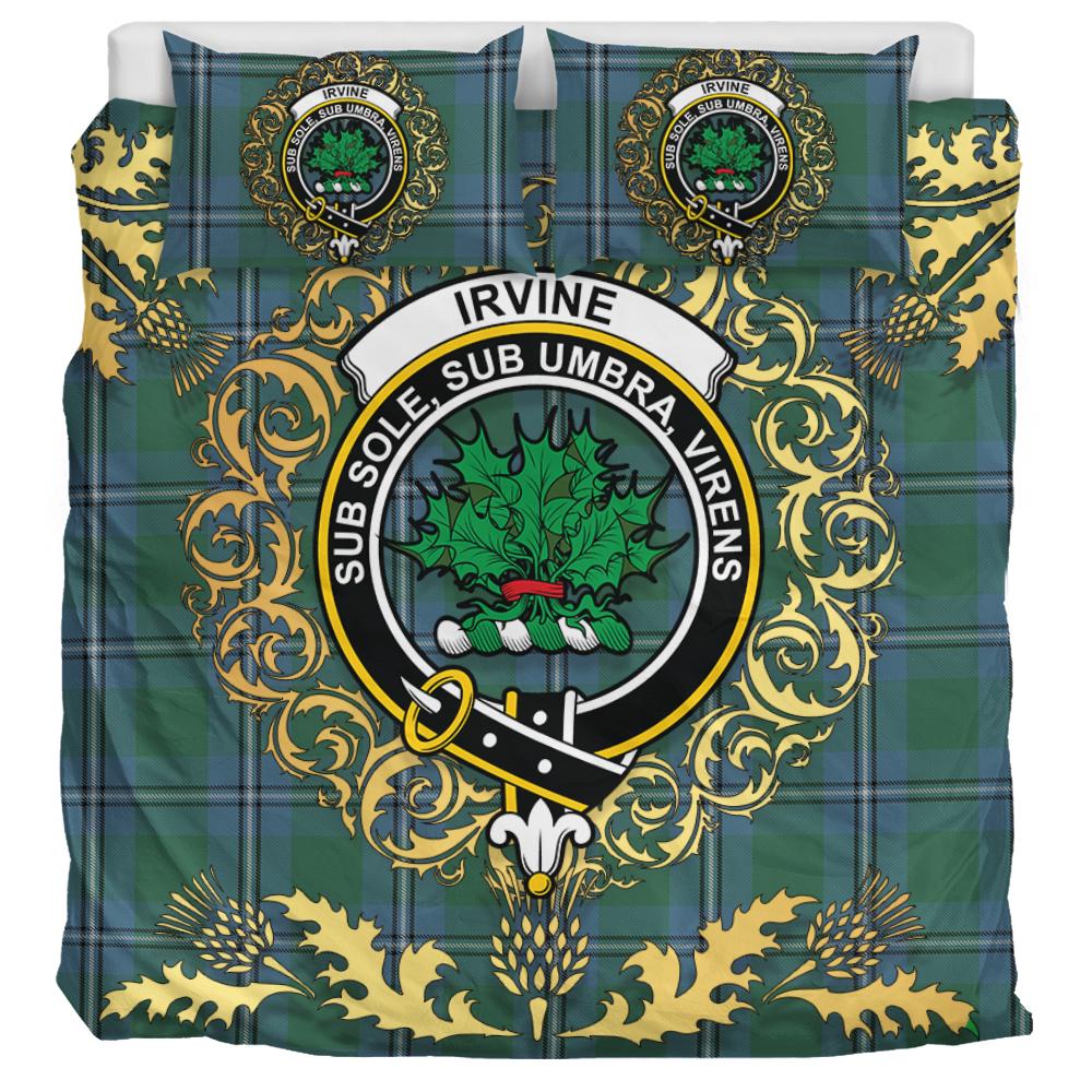 Irvine of Drum Tartan Crest Bedding Set - Golden Thistle Style