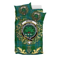 Irving of Bonshaw Tartan Crest Bedding Set - Golden Thistle Style