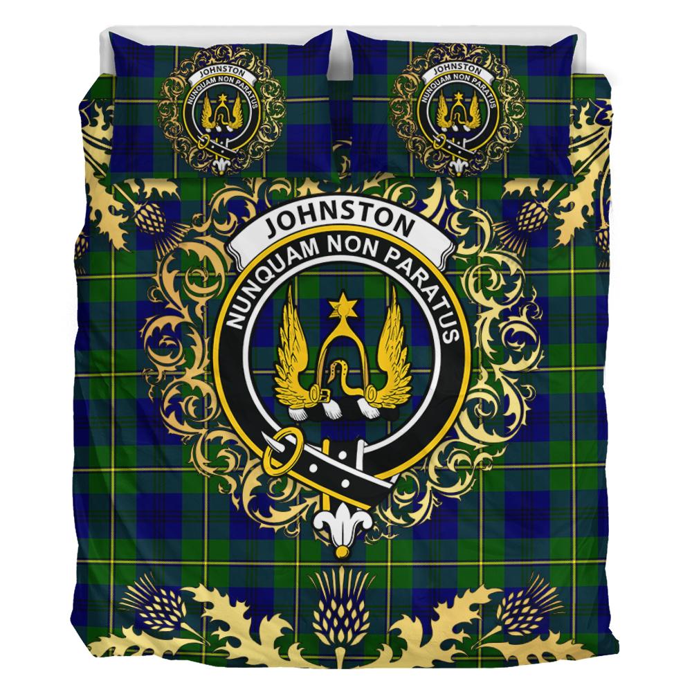 Johnston Modern Tartan Crest Bedding Set - Golden Thistle Style