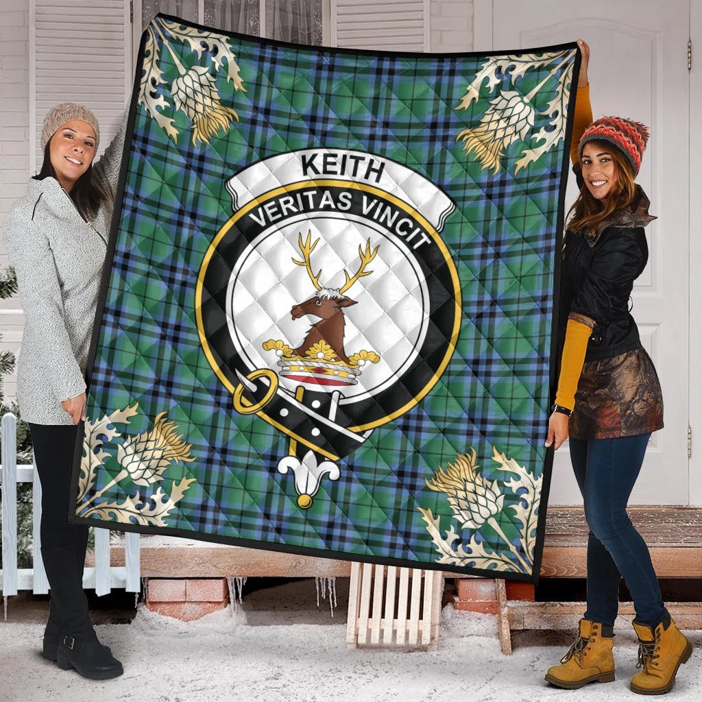 Keith Ancient Tartan Crest Premium Quilt - Gold Thistle Style