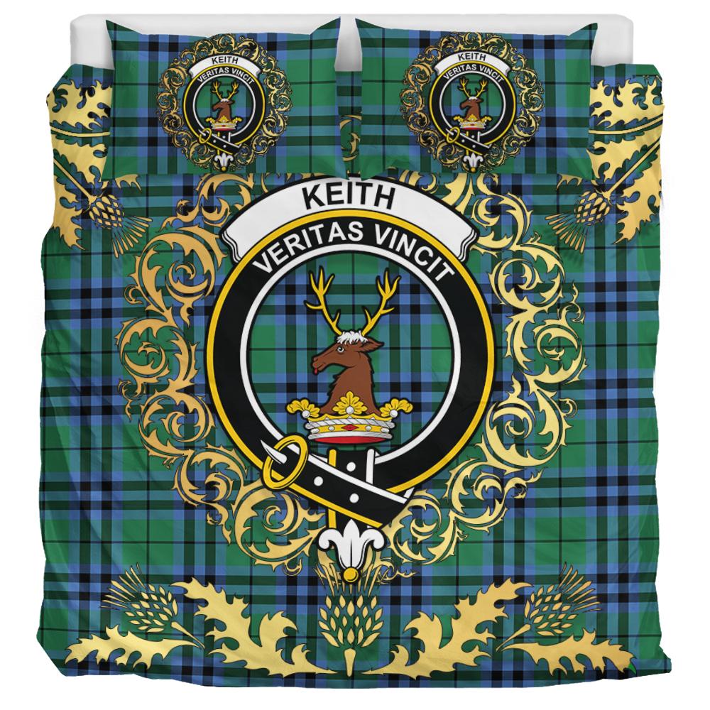 Keith Ancient Tartan Crest Bedding Set - Golden Thistle Style