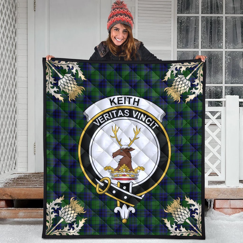 Keith Modern Tartan Crest Premium Quilt - Gold Thistle Style