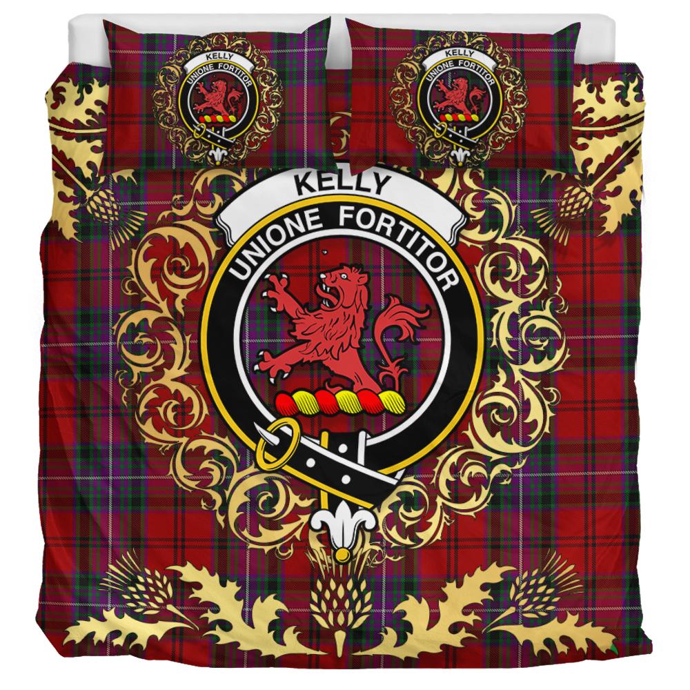 Kelly of Sleat Tartan Crest Bedding Set - Golden Thistle Style