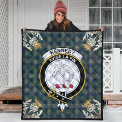 Kennedy Modern Tartan Crest Premium Quilt - Gold Thistle Style
