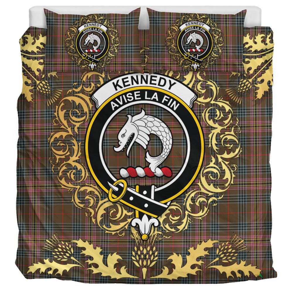 Kennedy Weathered Tartan Crest Bedding Set - Golden Thistle Style