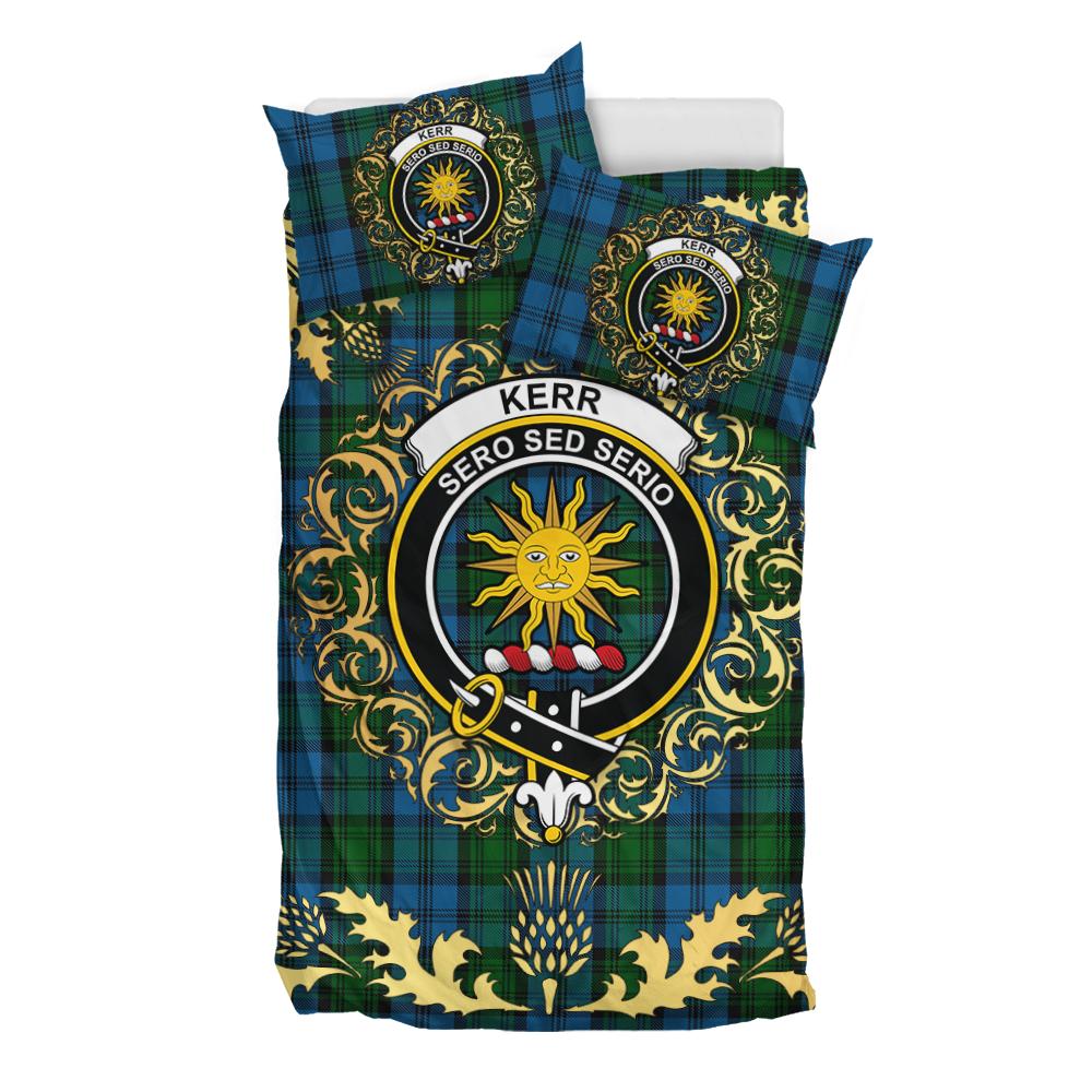 Kerr Hunting Tartan Crest Bedding Set - Golden Thistle Style