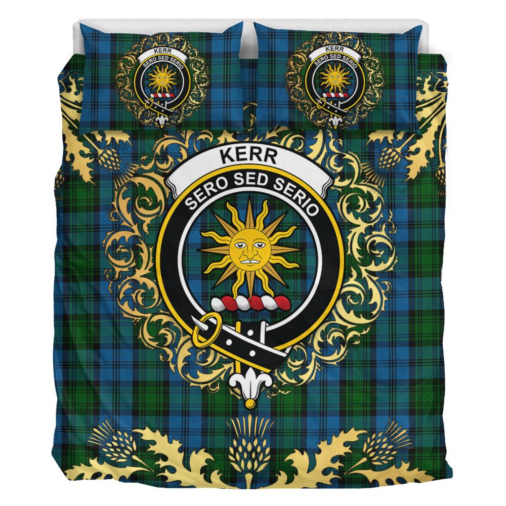 Kerr Hunting Tartan Crest Bedding Set - Golden Thistle Style