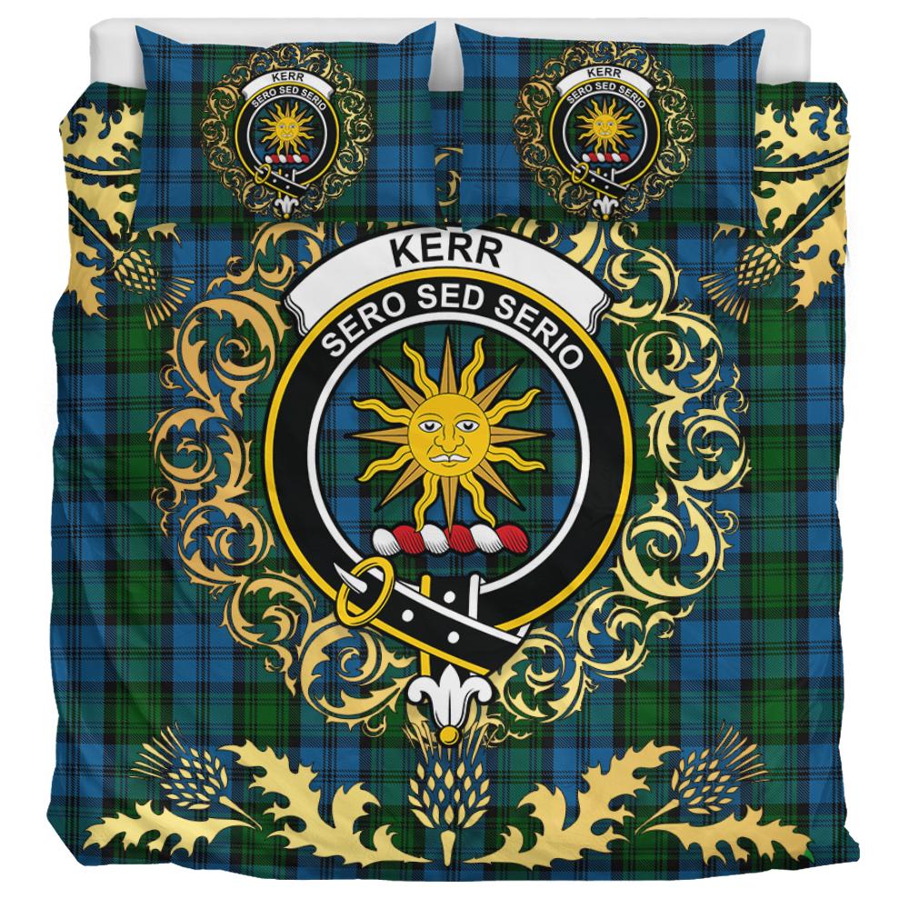 Kerr Hunting Tartan Crest Bedding Set - Golden Thistle Style