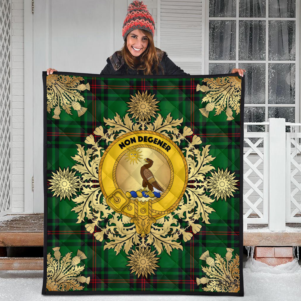 Kinloch Tartan Crest Premium Quilt - Gold Thistle Style