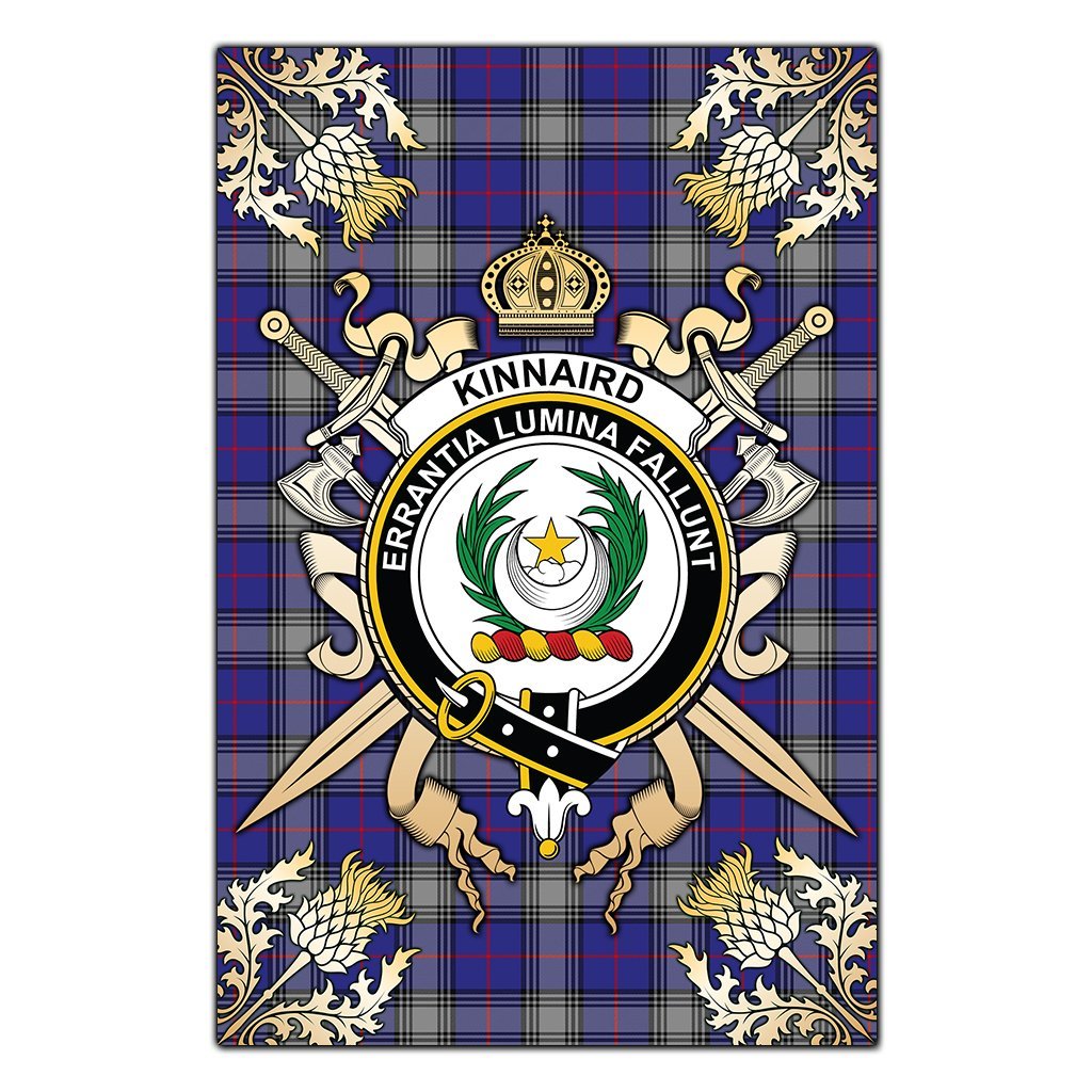 Kinnaird Tartan Crest Black Garden Flag - Gold Thistle Style