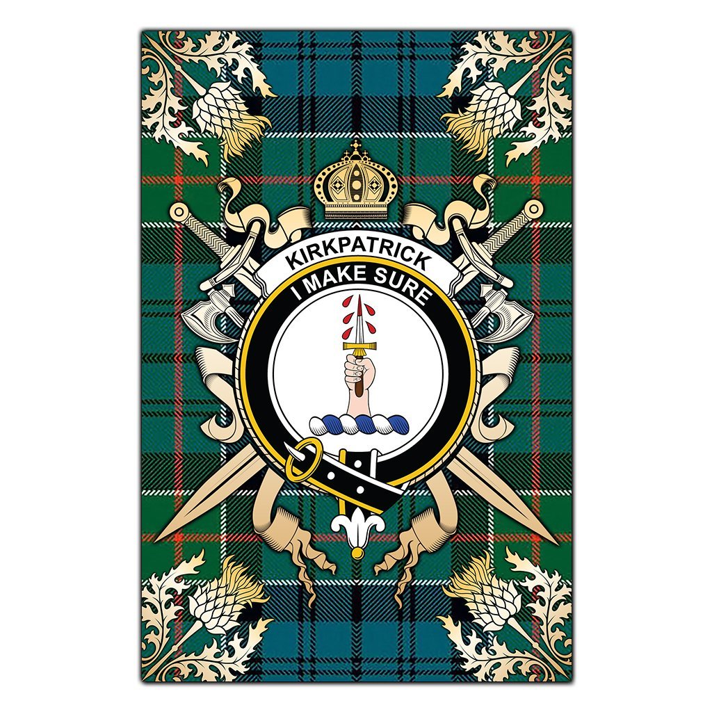 Kirkpatrick Tartan Crest Black Garden Flag - Gold Thistle Style