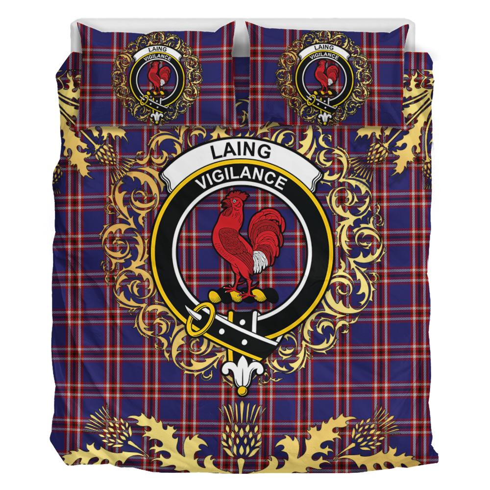 Laing of Archiestown Tartan Crest Bedding Set - Golden Thistle Style