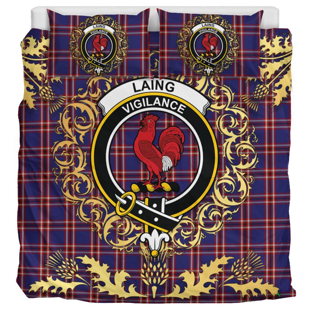 Laing of Archiestown Tartan Crest Bedding Set - Golden Thistle Style