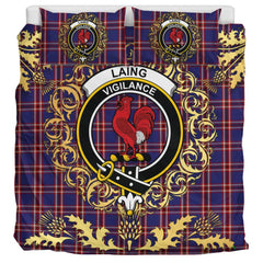 Laing of Archiestown Tartan Crest Bedding Set - Golden Thistle Style
