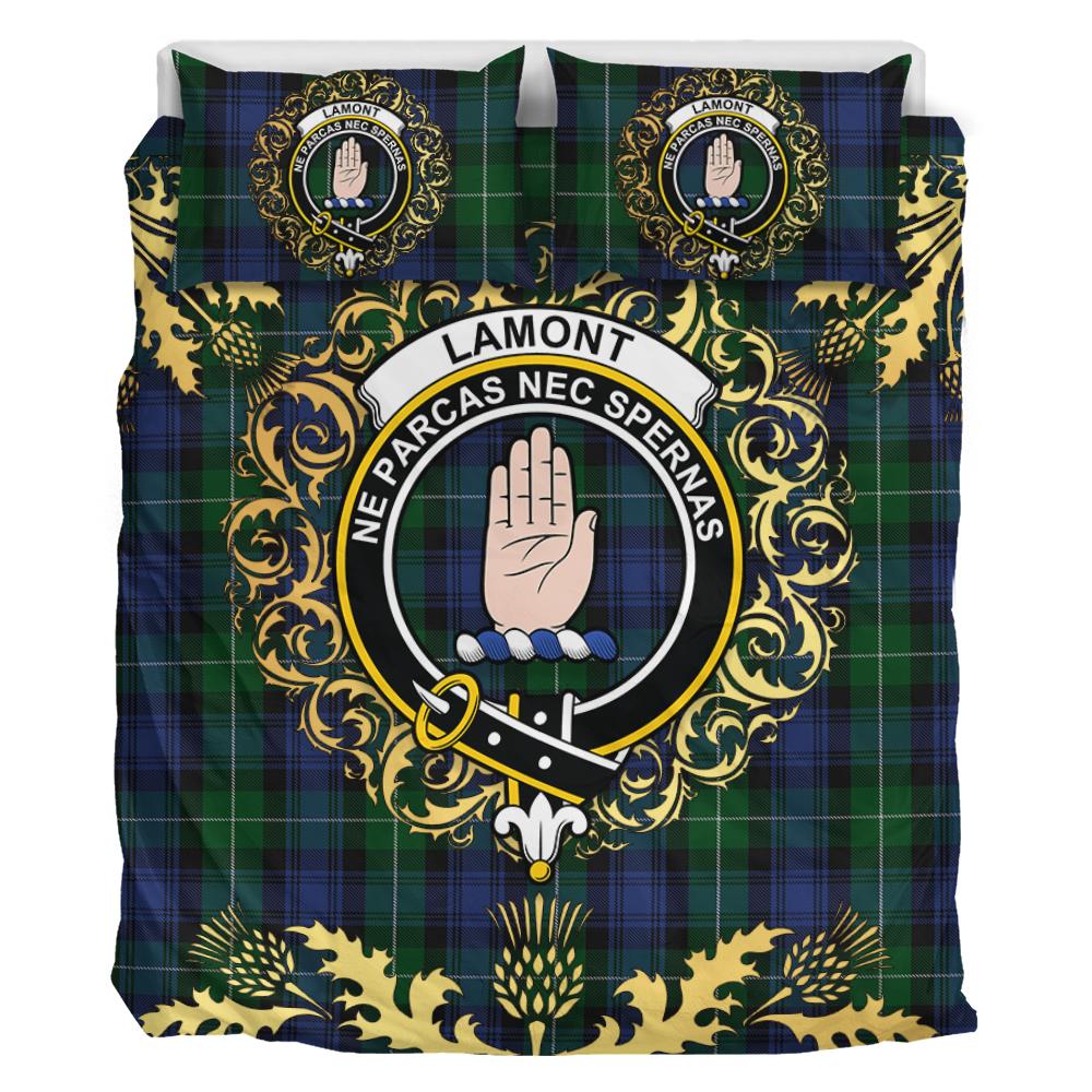 Lamont 2 Tartan Crest Bedding Set - Golden Thistle Style