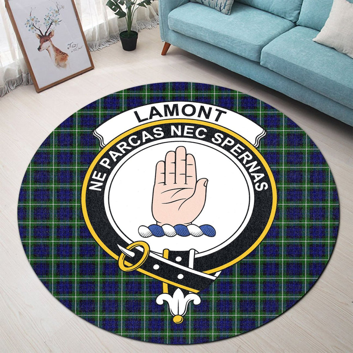 Lamont Modern Tartan Crest Round Rug