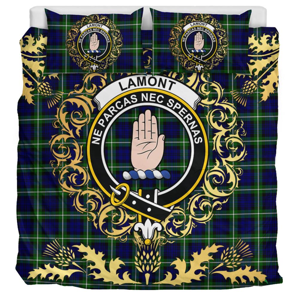 Lamont Modern Tartan Crest Bedding Set - Golden Thistle Style