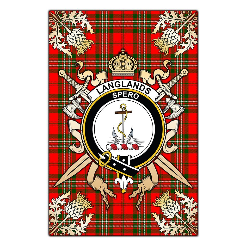 Langlands Tartan Crest Black Garden Flag - Gold Thistle Style