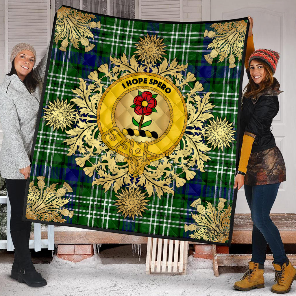 Learmonth Tartan Crest Premium Quilt - Gold Thistle Style