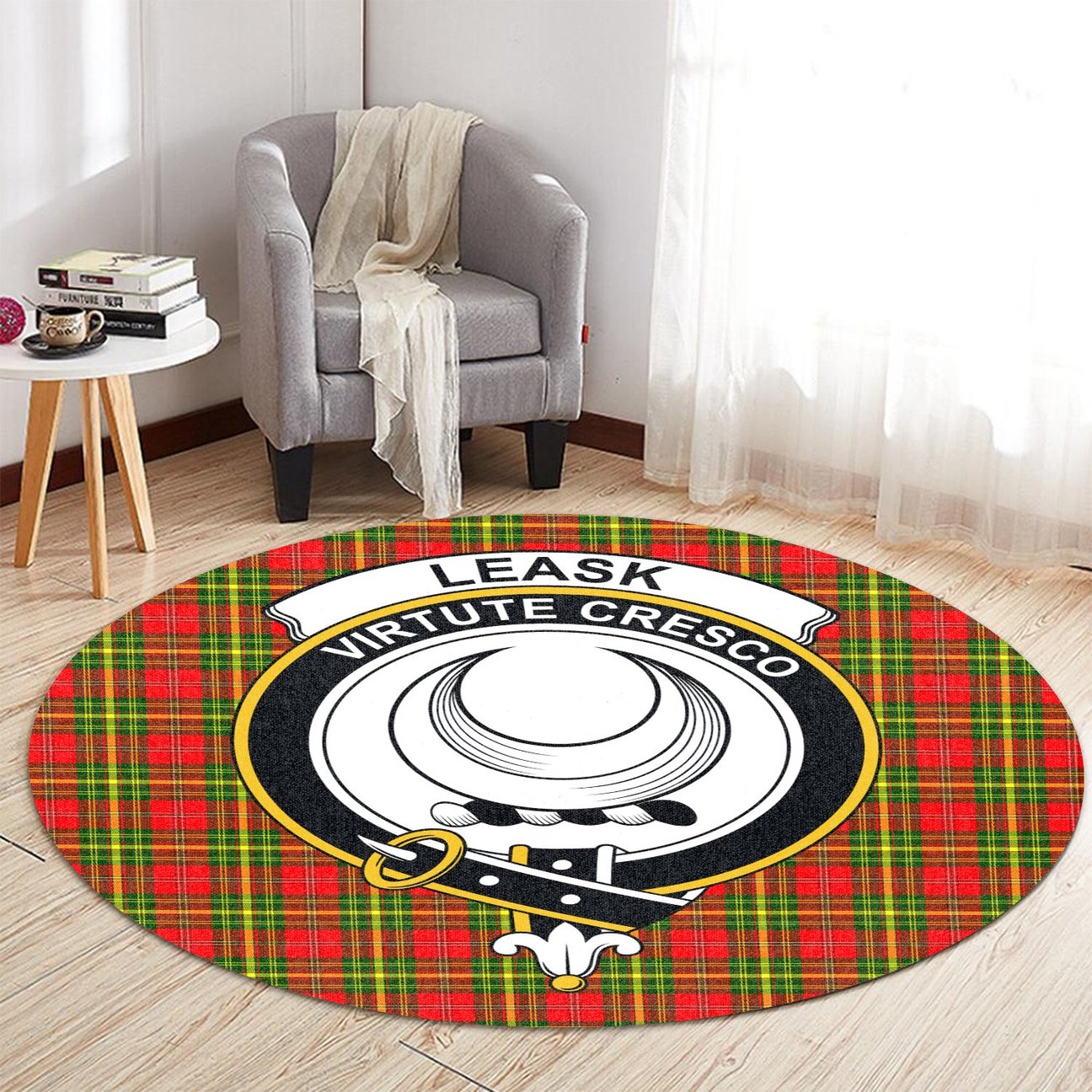 Leask Tartan Crest Round Rug