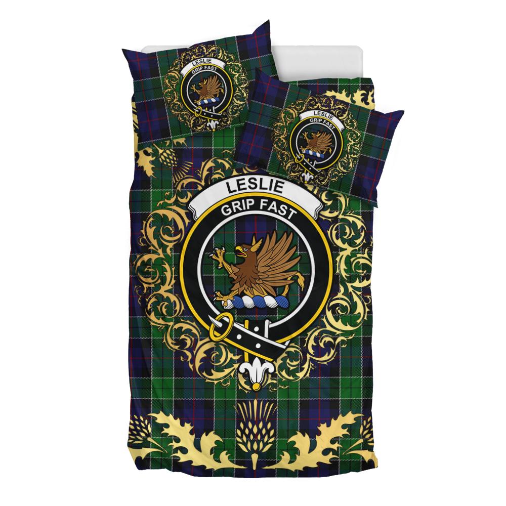 Leslie Hunting Tartan Crest Bedding Set - Golden Thistle Style