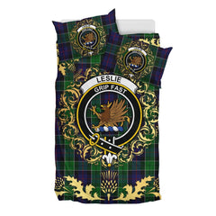 Leslie Hunting Tartan Crest Bedding Set - Golden Thistle Style