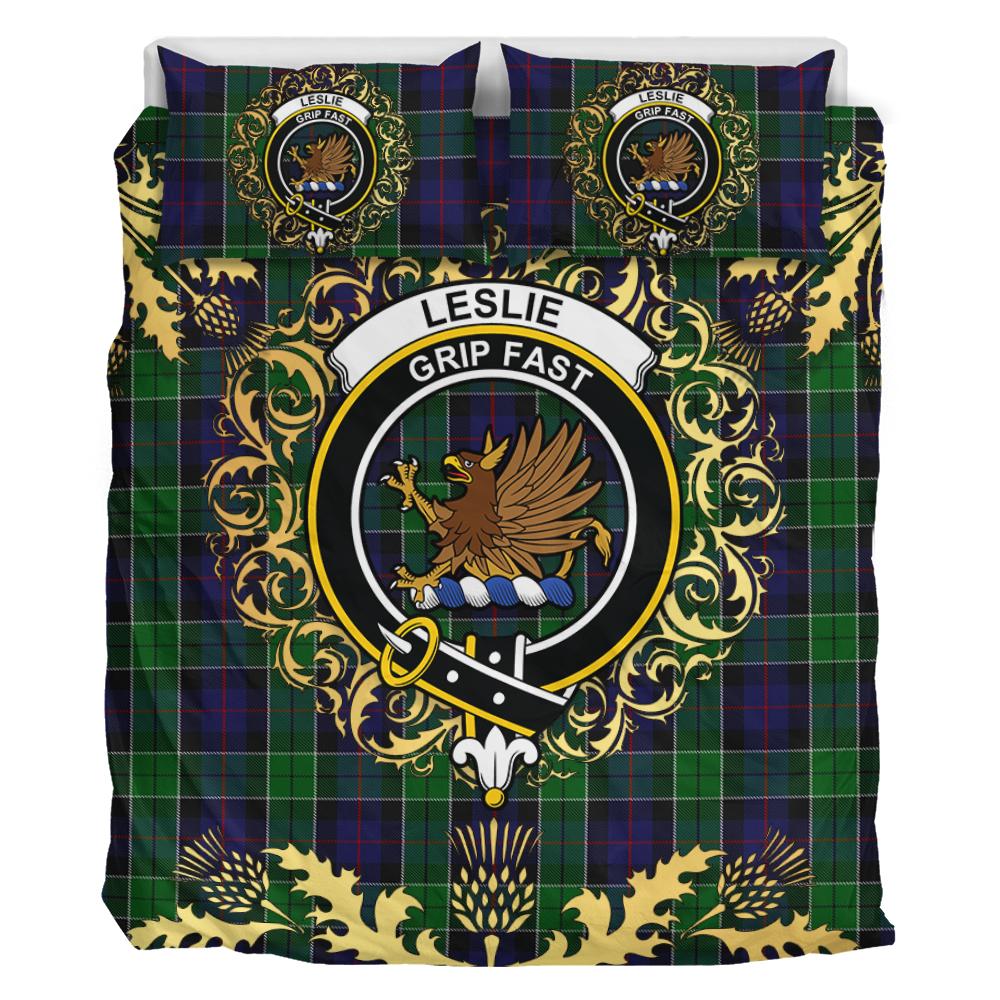 Leslie Hunting Tartan Crest Bedding Set - Golden Thistle Style