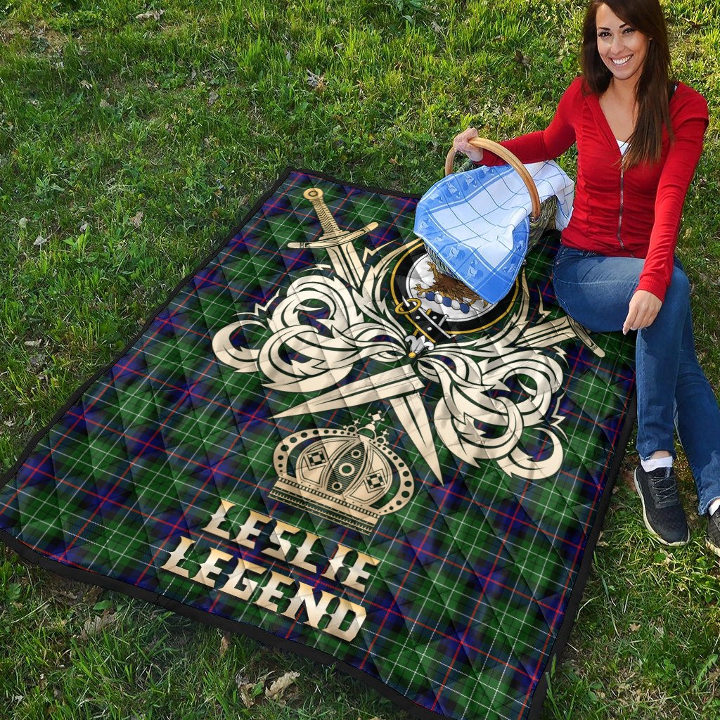 Leslie Hunting Tartan Crest Legend Gold Royal Premium Quilt