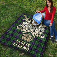 Leslie Hunting Tartan Crest Legend Gold Royal Premium Quilt
