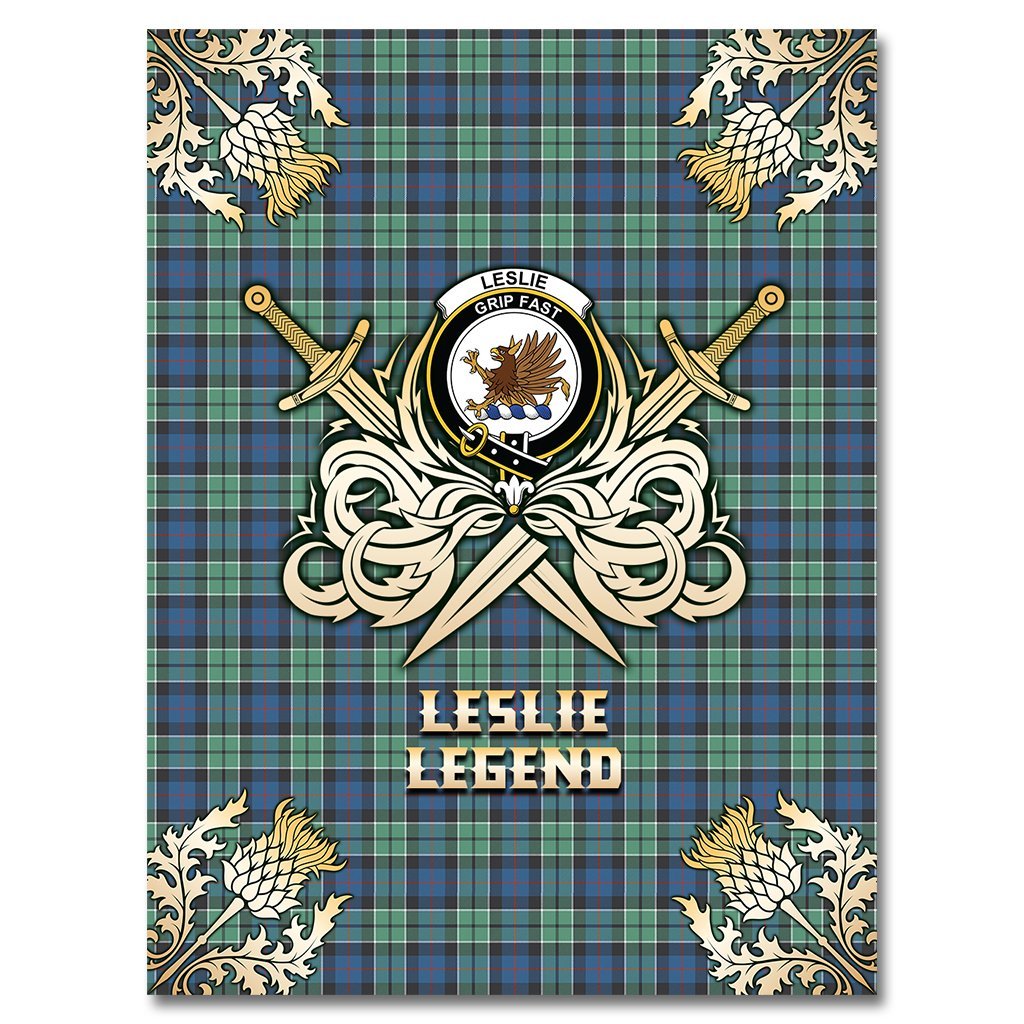 Leslie Hunting Ancient Tartan Gold Courage Symbol Blanket