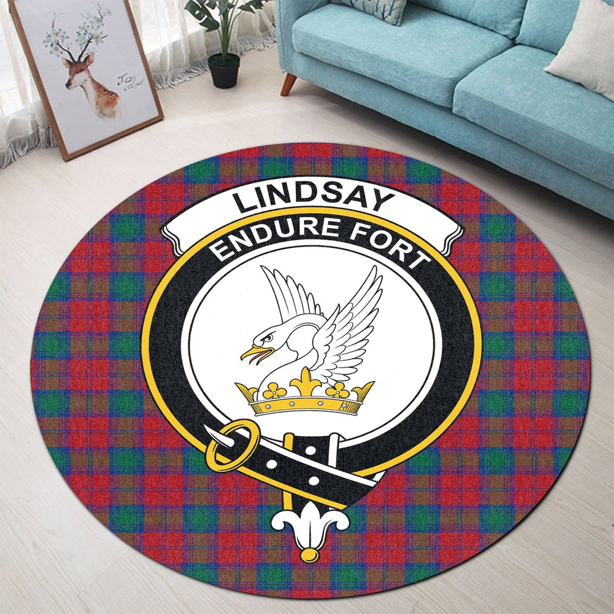 Lindsay Modern Tartan Crest Round Rug