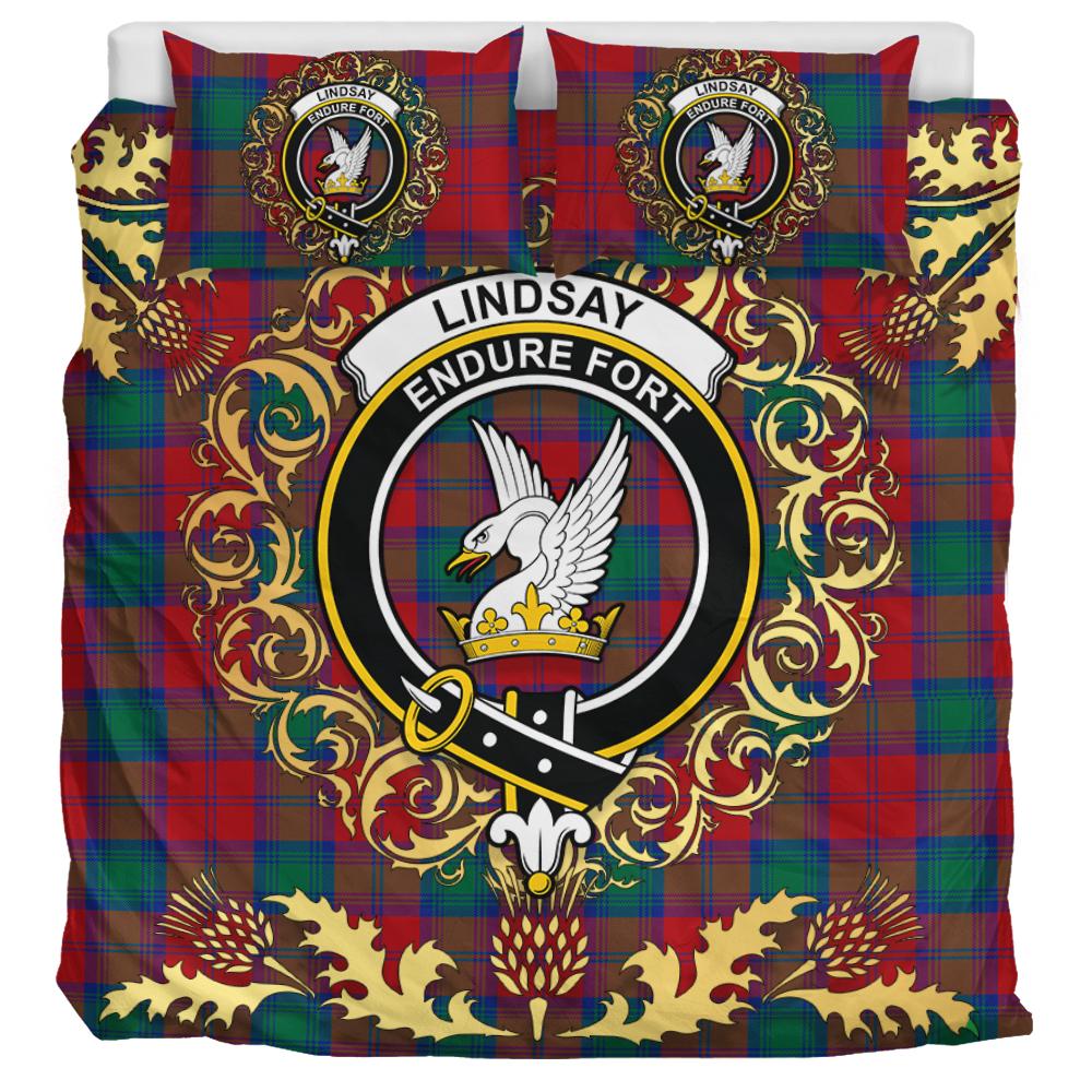 Lindsay Modern Tartan Crest Bedding Set - Golden Thistle Style