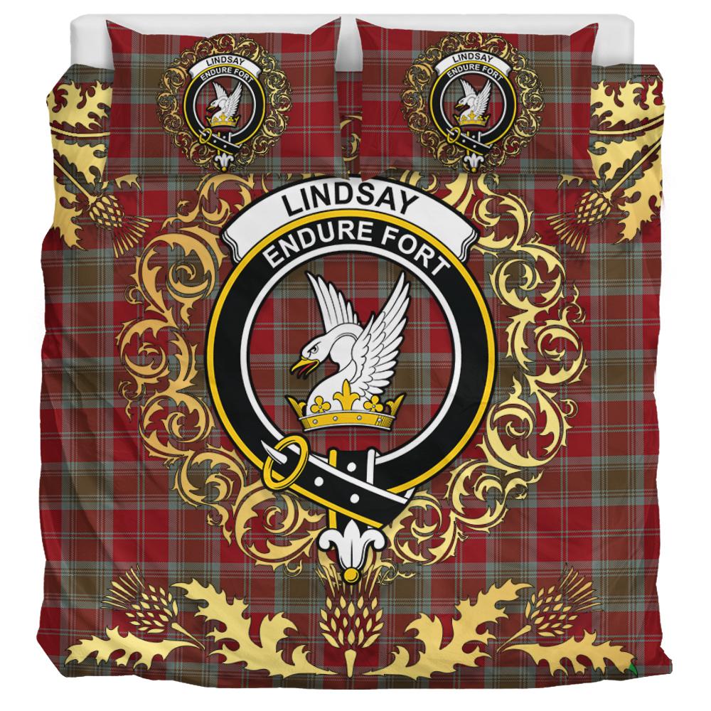 Lindsay Weathered Tartan Crest Bedding Set - Golden Thistle Style