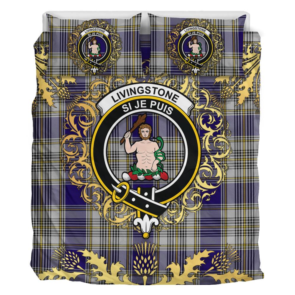 Livingston (MacLea) Dress Tartan Crest Bedding Set - Golden Thistle Style