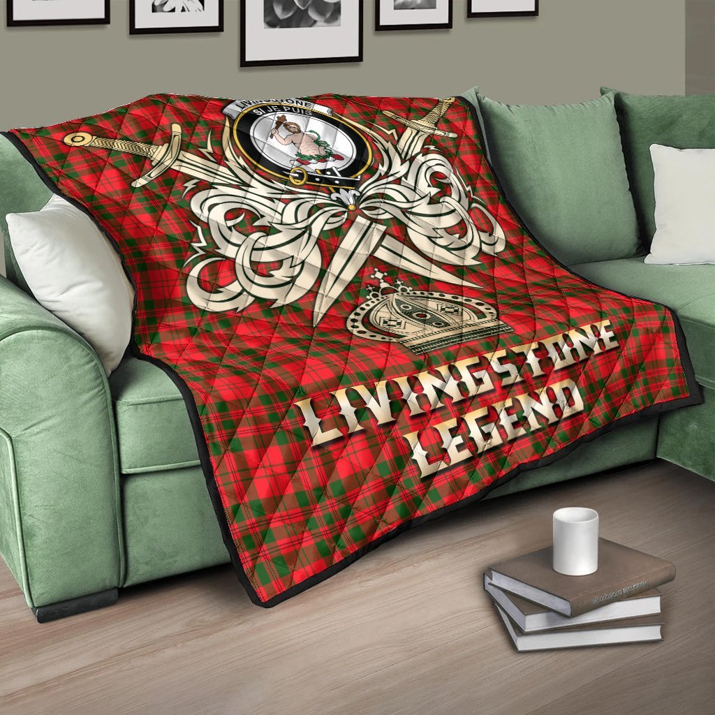 Livingstone Modern Tartan Crest Legend Gold Royal Premium Quilt