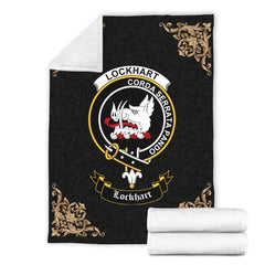 Lockhart Crest Tartan Premium Blanket Black