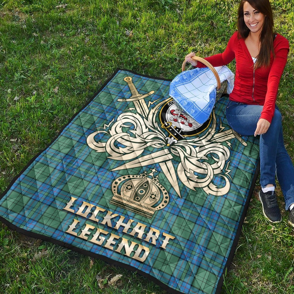 Lockhart Tartan Crest Legend Gold Royal Premium Quilt