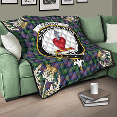 Logan Ancient Tartan Crest Premium Quilt - Gold Thistle Style
