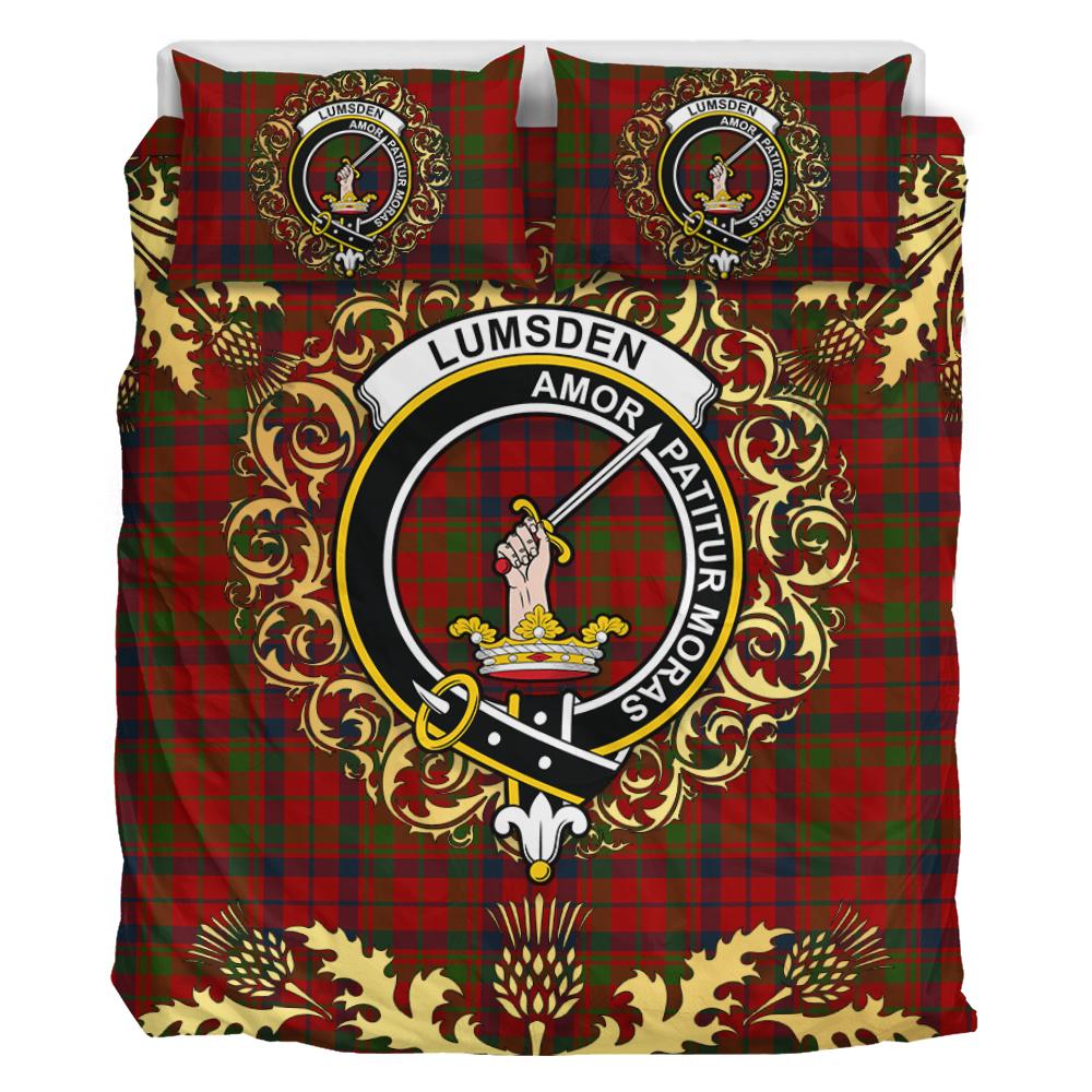 Lumsden Boghead Tartan Crest Bedding Set - Golden Thistle Style