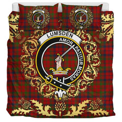 Lumsden Boghead Tartan Crest Bedding Set - Golden Thistle Style