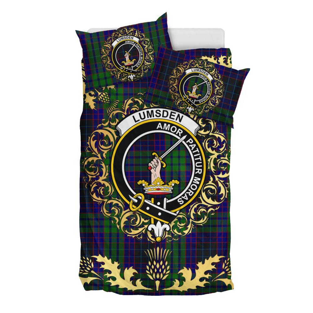 Lumsden Green Tartan Crest Bedding Set - Golden Thistle Style